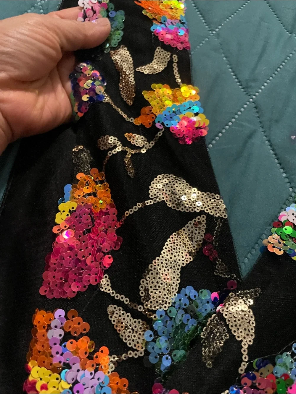 Sequin Floral Wrap Scarf - Black with Multicolor Sequins